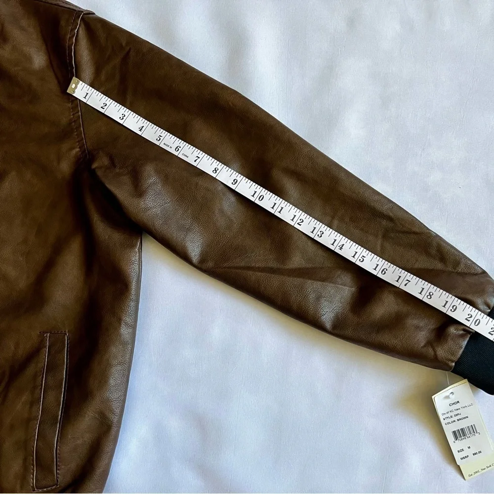 Chorclothing Men’s Brown Bomber Jacket Medium NWT Faux Leather Moto Style